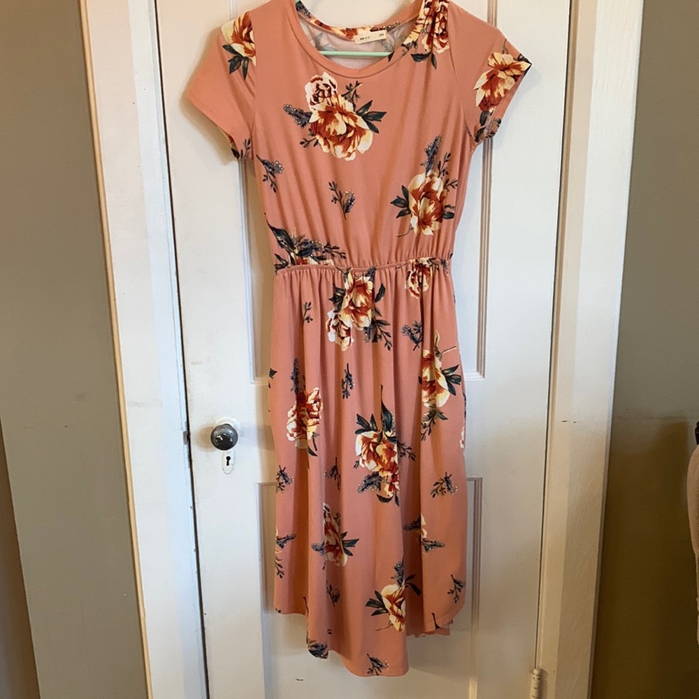 Modest Peach Floral Midi Maxi Dress, Size S